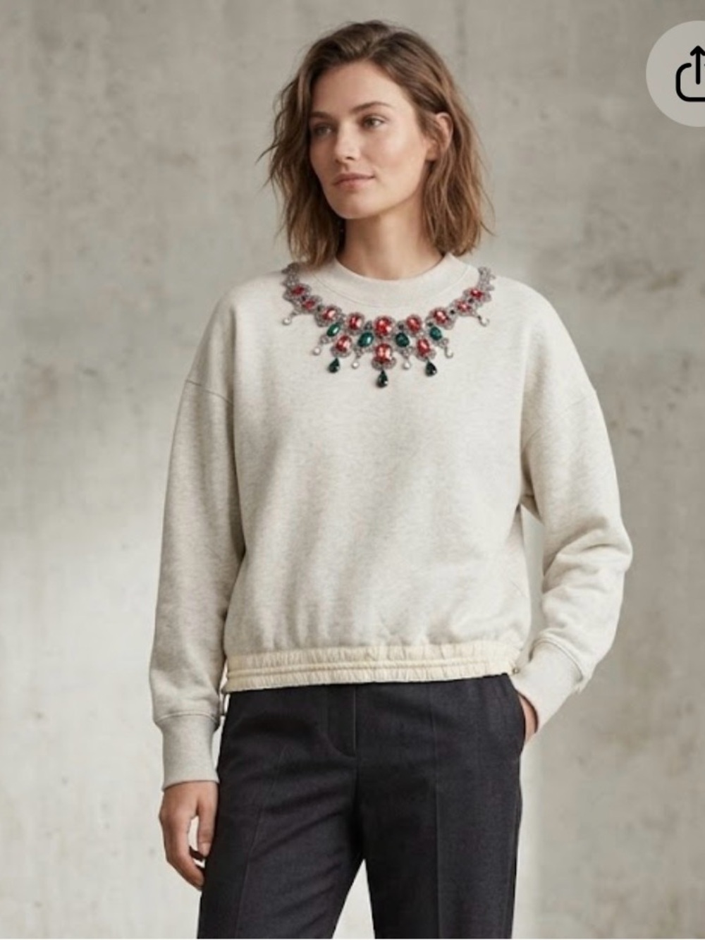 Sacai Luck Grey Gem Embellished Cinch Hem Sweatshirt Size 1 Small AW14